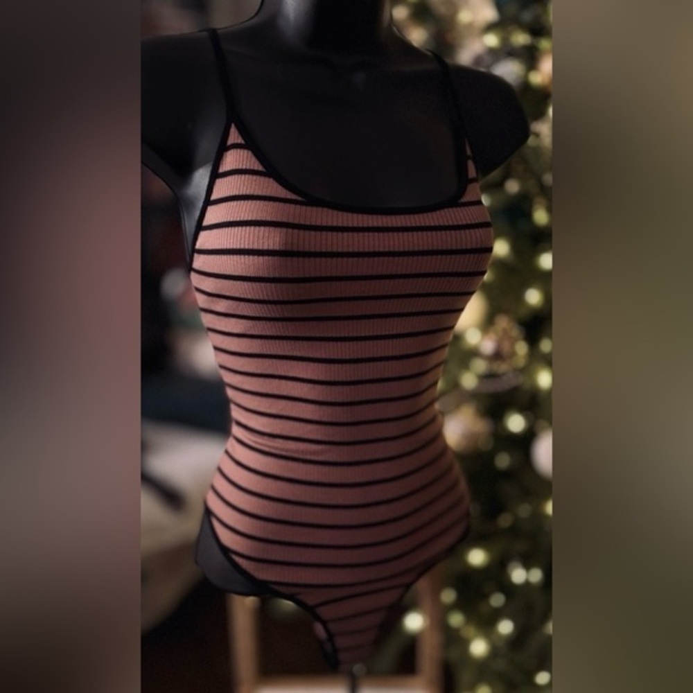 Forever 21 brown and black striped tank bodysuit, size L